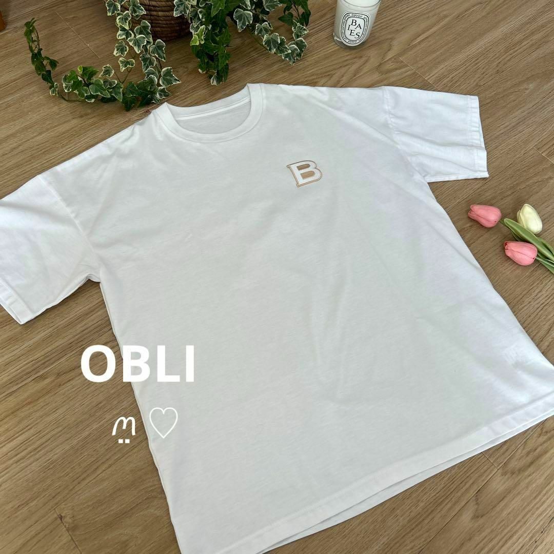 OBLI　オブリ　ロゴワッペンTシャツ　F　ホワイトコットン半袖　今季完売品