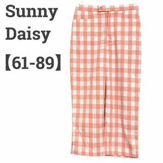 sunny daidy レディース【F】クロップドパンツ チェック 春夏 薄赤系(クロップドパンツ)