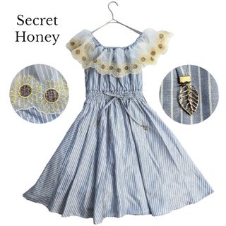 シークレットハニー(Secret Honey)の良品 Secret Honey オフショルダー 膝丈ワンピース 2 ストライプ(ひざ丈ワンピース)