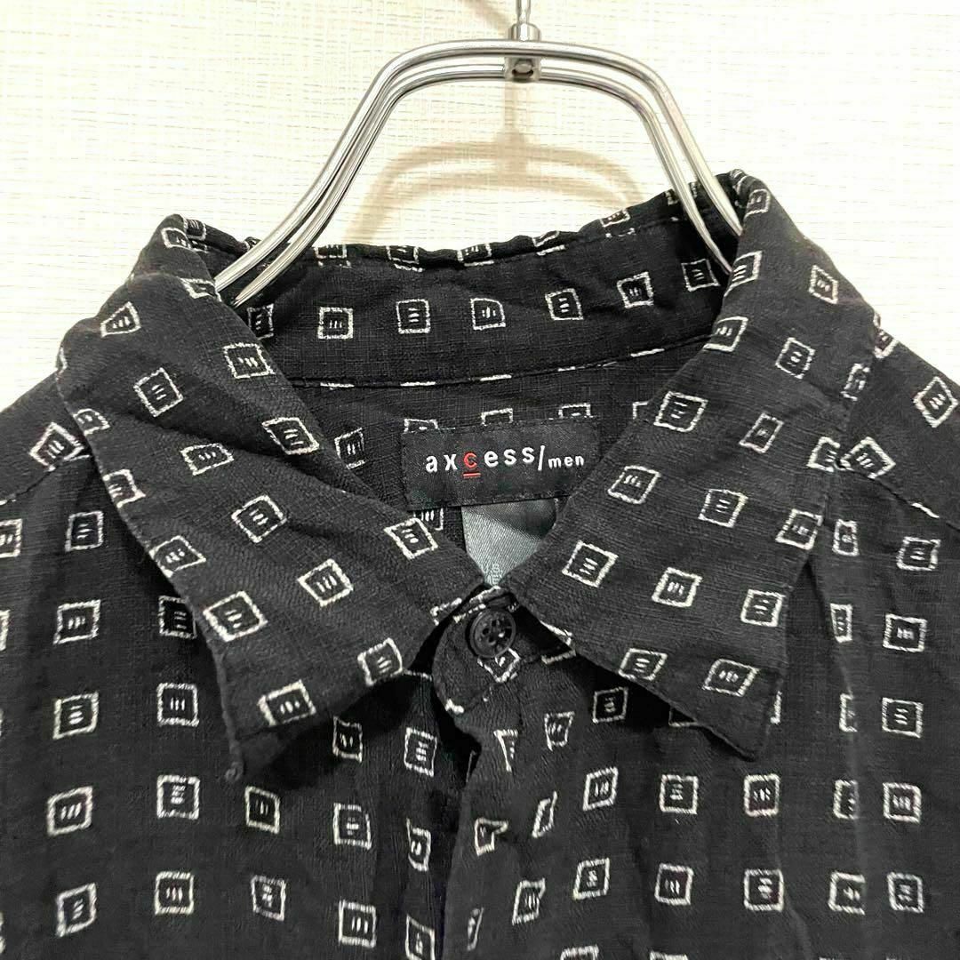 K232 半袖 シャツ オープンカラー 黒 総柄 シルク100% Lサイズ メンズのトップス(シャツ)の商品写真
