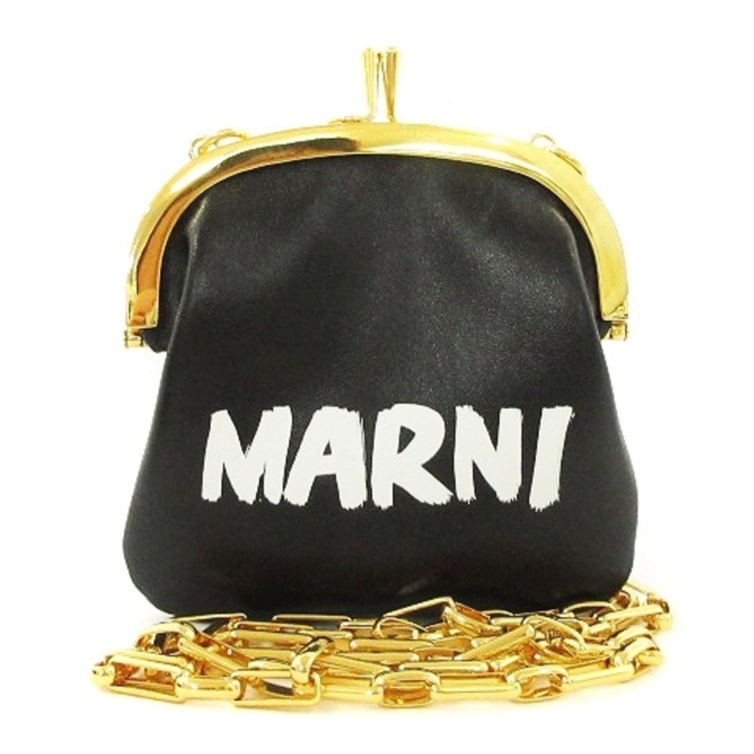 Marni - マルニ がま口 ポシェット チェーンウォレット ロゴ レザー 黒