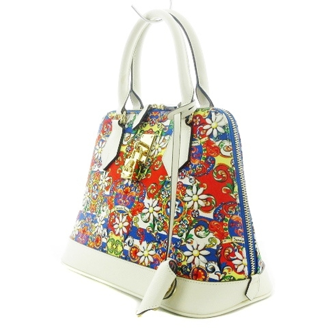 Samantha Thavasa(サマンサタバサ)のサマンサタバサ レディアゼル ハンドバッグ キャンバス レザー 花柄 白 青 鞄 レディースのバッグ(ハンドバッグ)の商品写真