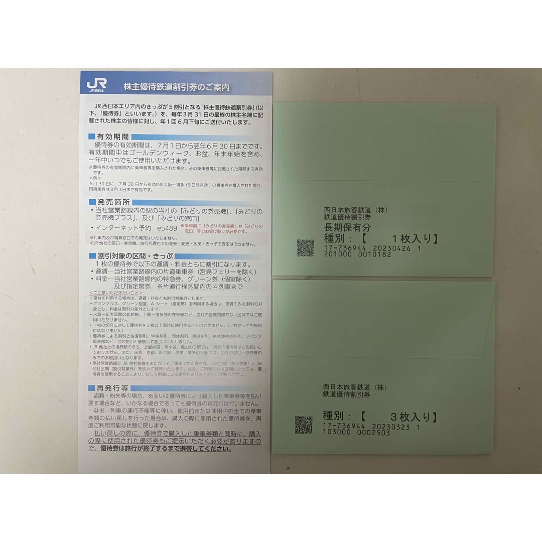 JR西日本　株主優待鉄道割引券　4枚 1