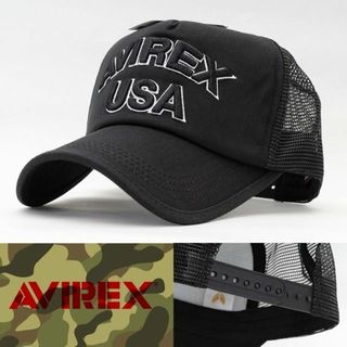 アヴィレックス(AVIREX)のメッシュキャップ 帽子 AVIREX ブラック 14407200-80 USA(キャップ)