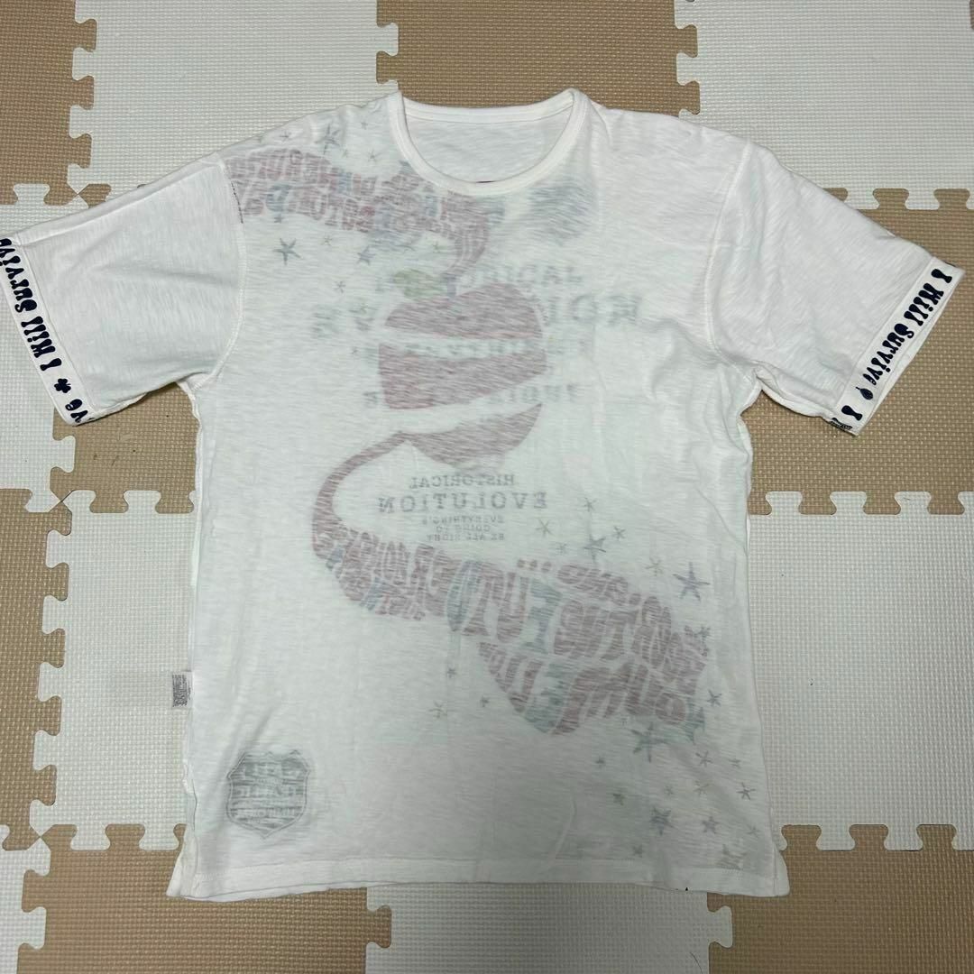 アメカジTシャツ　メンズ　Lサイズ　白　赤　バックプリント　裏地カワイイ　綿 メンズのトップス(Tシャツ/カットソー(半袖/袖なし))の商品写真