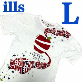 アメカジTシャツ　メンズ　Lサイズ　白　赤　バックプリント　裏地カワイイ　綿(Tシャツ/カットソー(半袖/袖なし))