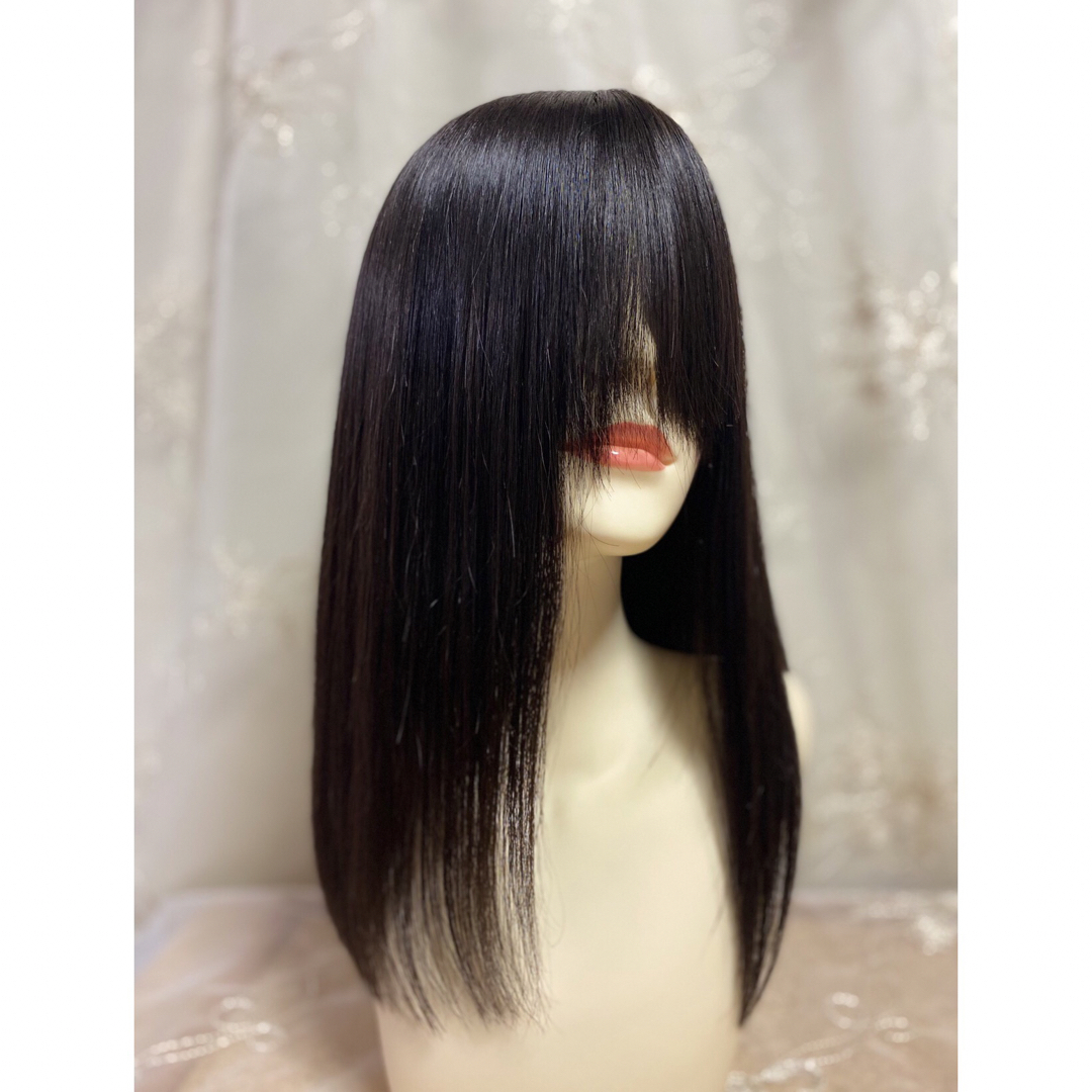 高級レミー人毛100% 自然な黒M リアルスキン 前髪あり フルウィッグ