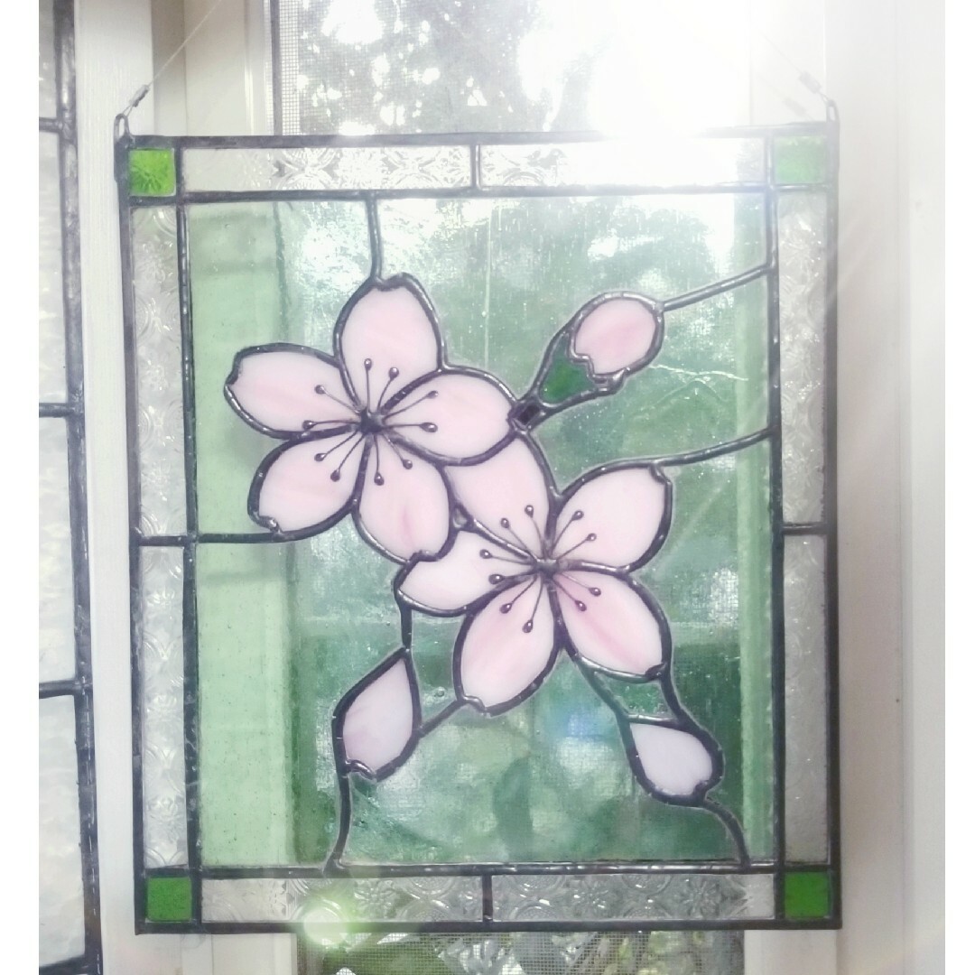 ステンドグラス　桜モチーフのパネル