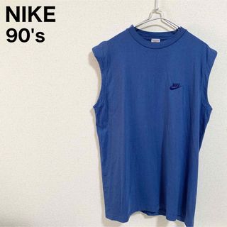 ナイキ(NIKE)の90s NIKE タンクトップ 日本製 メンズL 青 銀タグ 刺繍ロゴ (タンクトップ)