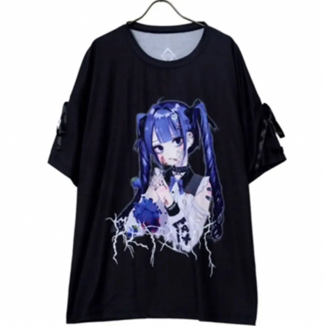 REFLEM レフレム negiコラボ青髪少女袖レースアップデザイン Tシャツ