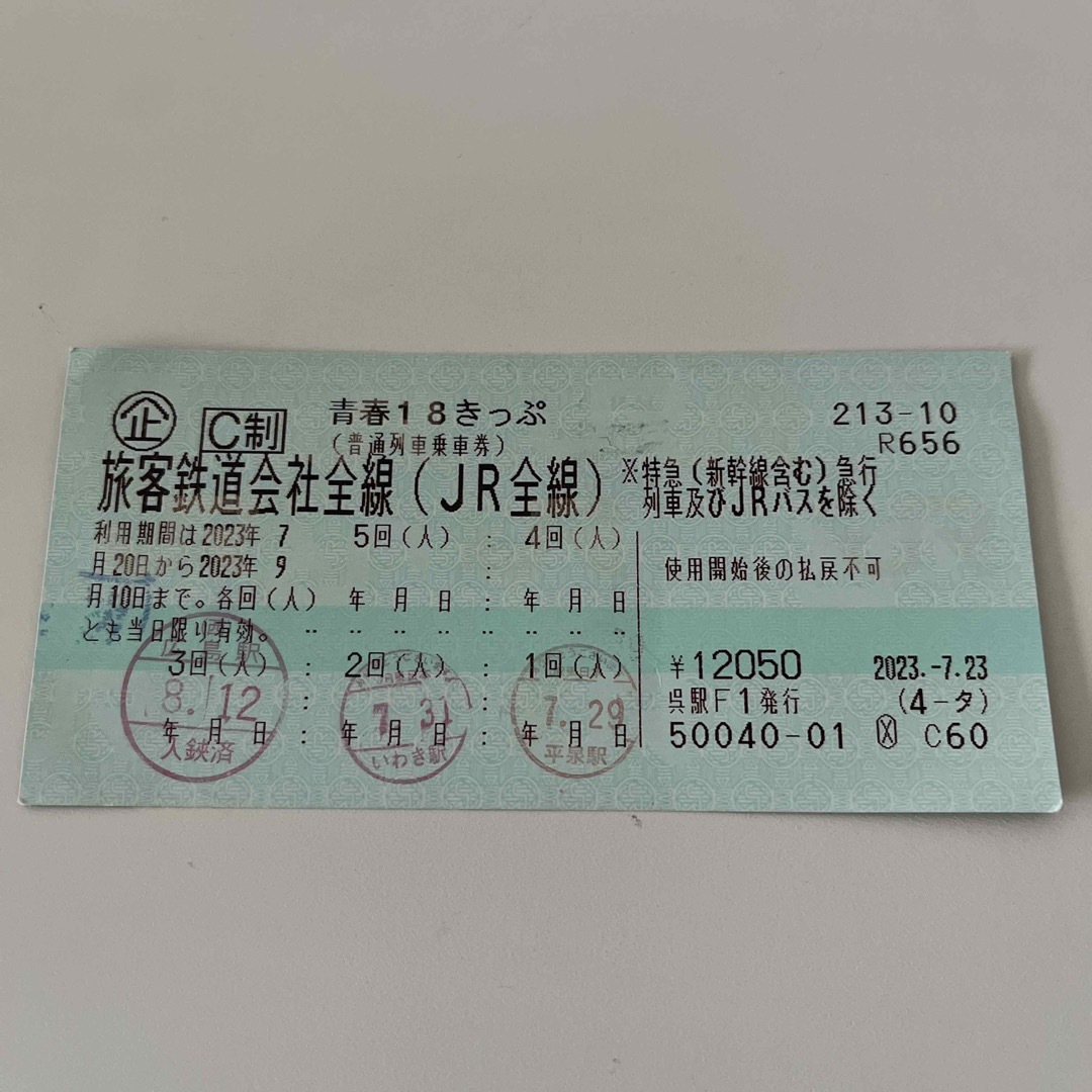 青春18きっぷ 残り2回 - 鉄道乗車券