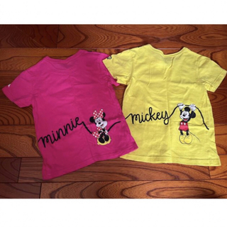 ディズニー(Disney)のミッキー&ミニー　ヘッドホントロンプルイユ　半袖Tシャツ　2点セット(Tシャツ/カットソー)