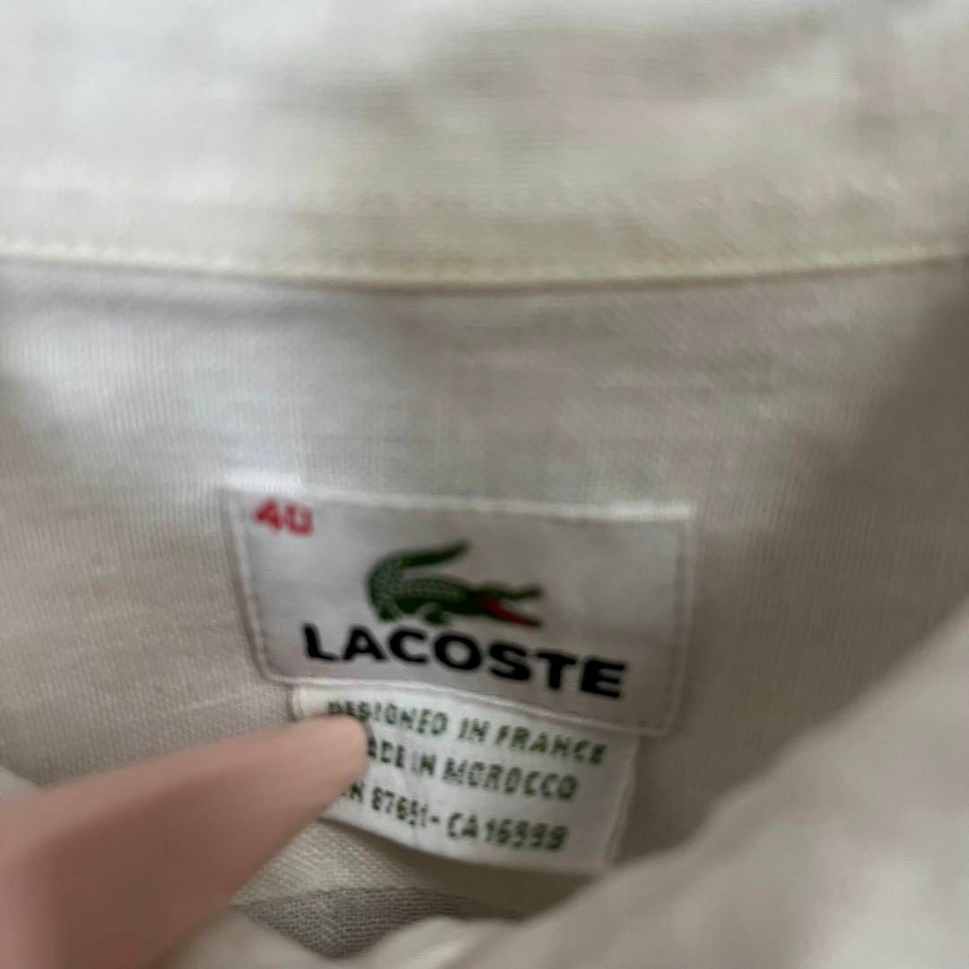 LACOSTE(ラコステ)のブランド古着LACOSTEラコステ　長袖ワンポイントワニ刺繍ロゴリネンシャツ40 メンズのトップス(シャツ)の商品写真