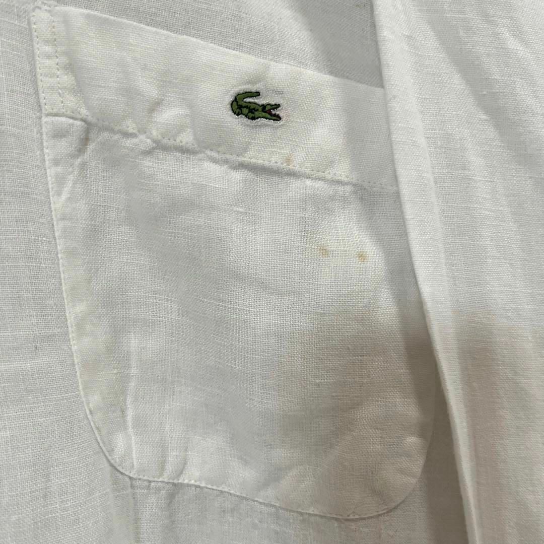 LACOSTE(ラコステ)のブランド古着LACOSTEラコステ　長袖ワンポイントワニ刺繍ロゴリネンシャツ40 メンズのトップス(シャツ)の商品写真