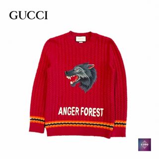 グッチ(Gucci)のGUCCI グッチ ウルフ 刺繍 ニット セーター 長袖 レッド S(ニット/セーター)