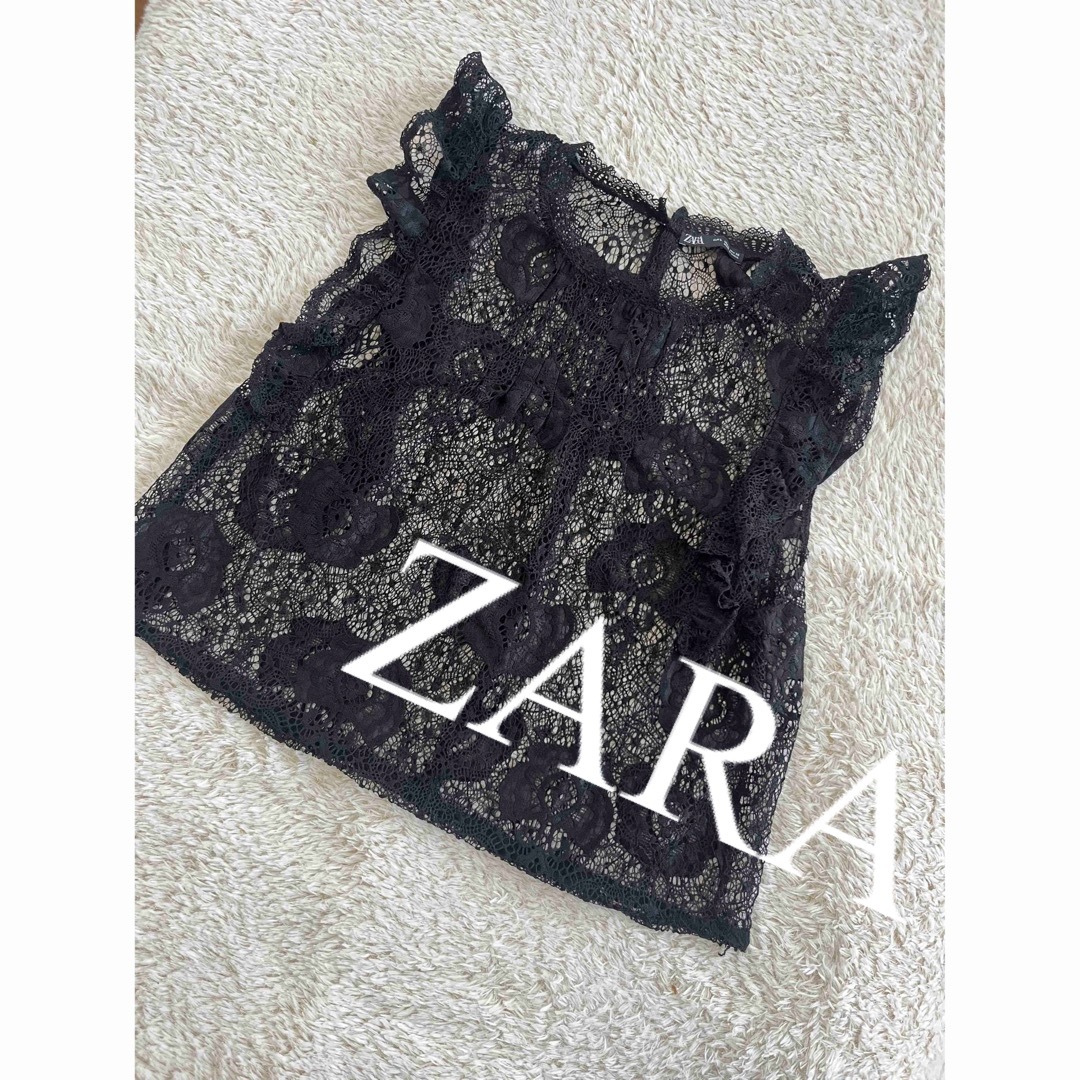 ZARA(ザラ)の美品　ZARA ザラ　トップス　ノースリーブ　レース　ブラウス　黒　人気　完売 レディースのトップス(シャツ/ブラウス(半袖/袖なし))の商品写真