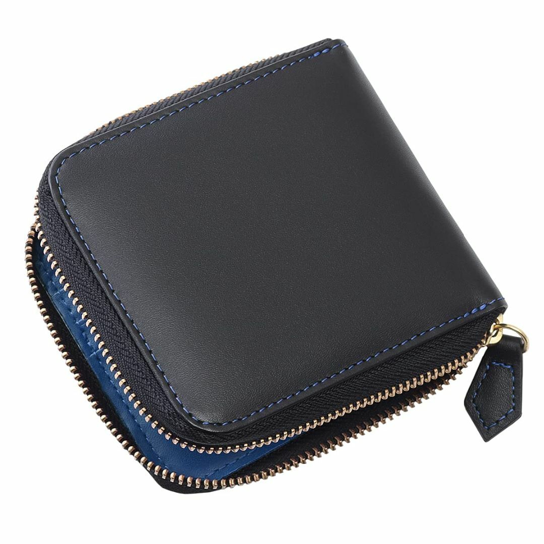 【色: ブラック×ブルー】[ディアブロ] 財布 メンズ 二つ折り 大容量 革 ラ