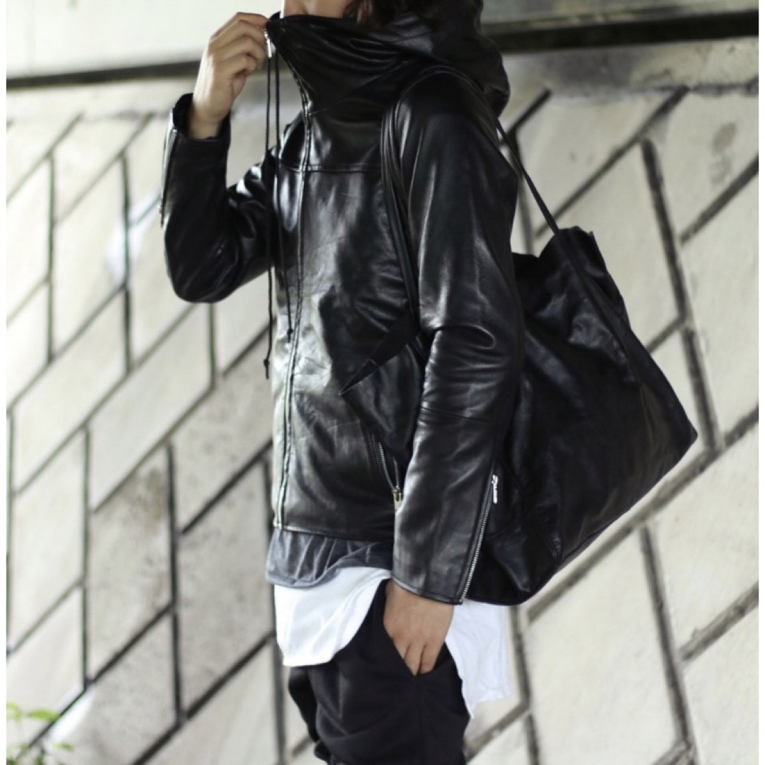 【試着のみ】レザー　ジャケット　フード メンズのジャケット/アウター(レザージャケット)の商品写真