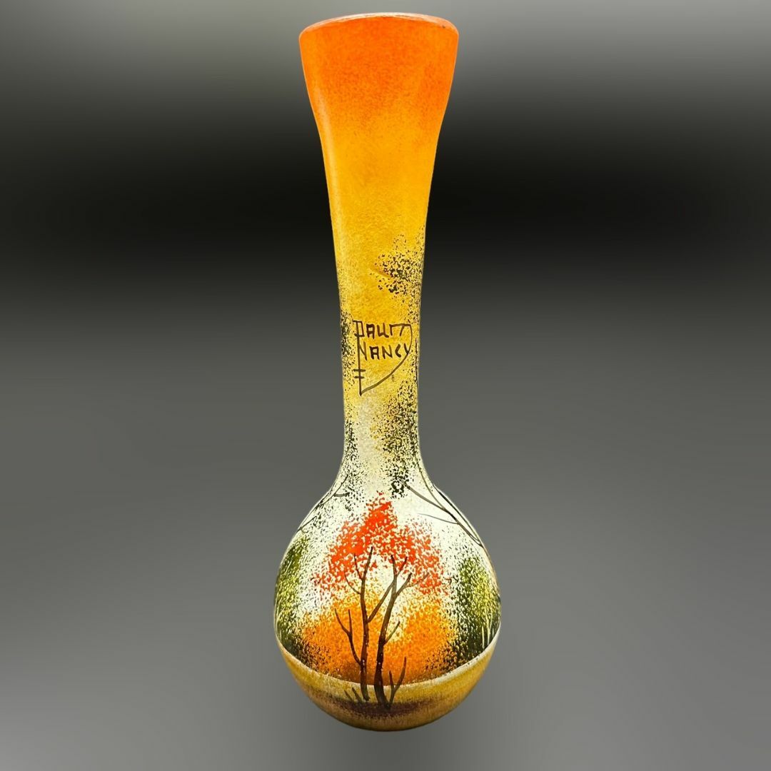 ドームナンシー 鶴首 花瓶 高さ24cm 被せガラス アンテルカレール