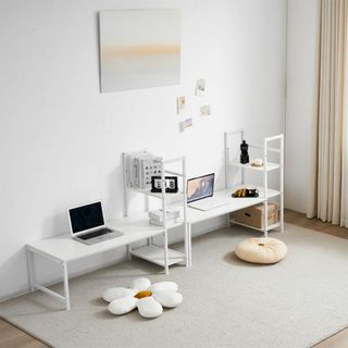 ナチュラルH型PCデスク ロータイプ一体型 ラック付き デスク 木製 学習