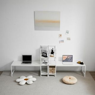 ナチュラルH型PCデスク ロータイプ一体型 ラック付き デスク 木製 学習