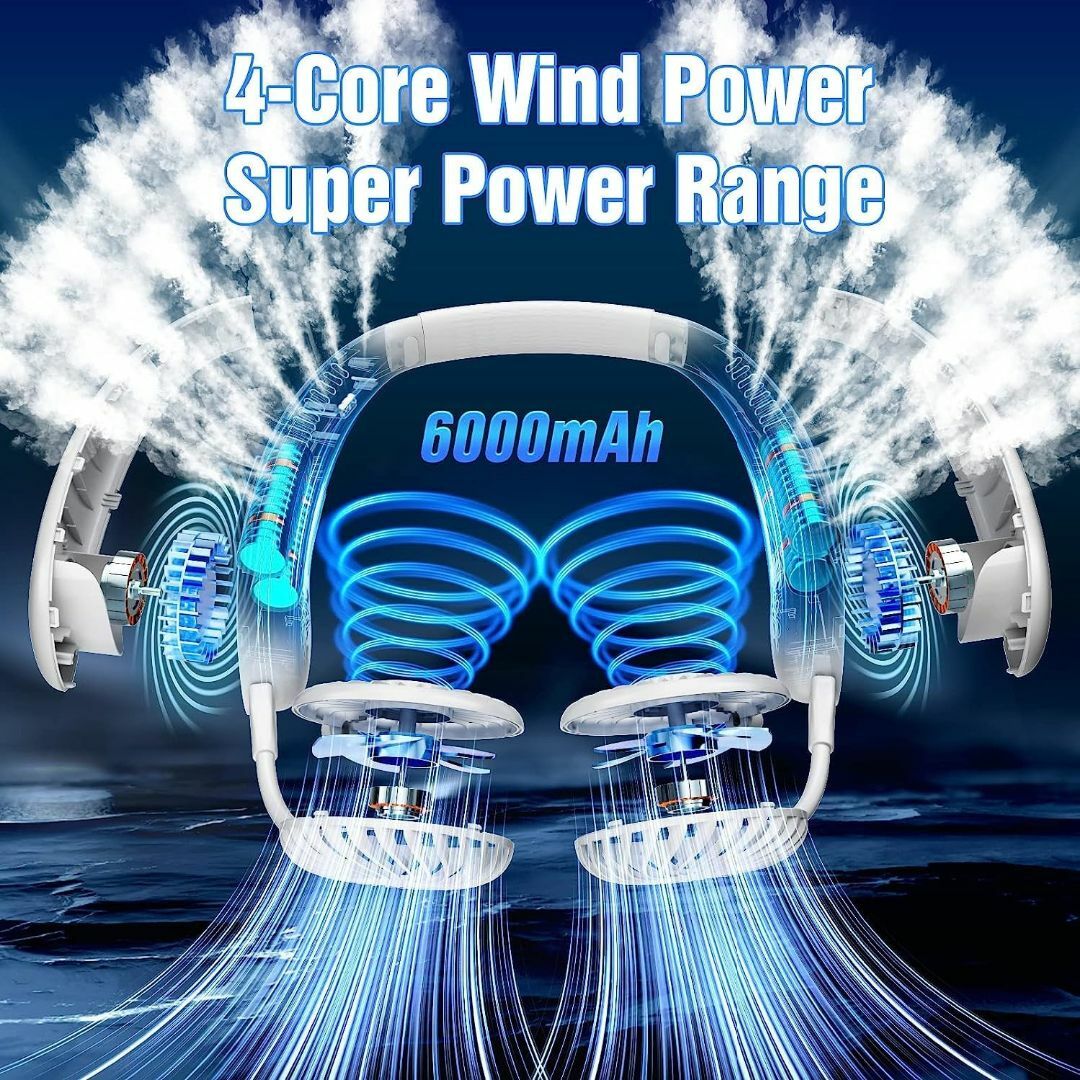 ネックファン6000mAh大容量ハンディ扇風機 LEDディスプレイ スマホ/家電/カメラの冷暖房/空調(扇風機)の商品写真