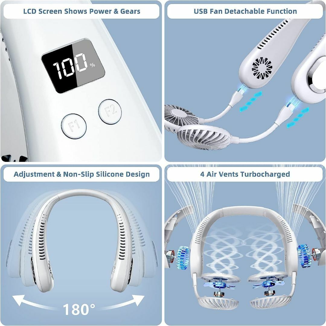 ネックファン6000mAh大容量ハンディ扇風機 LEDディスプレイ スマホ/家電/カメラの冷暖房/空調(扇風機)の商品写真