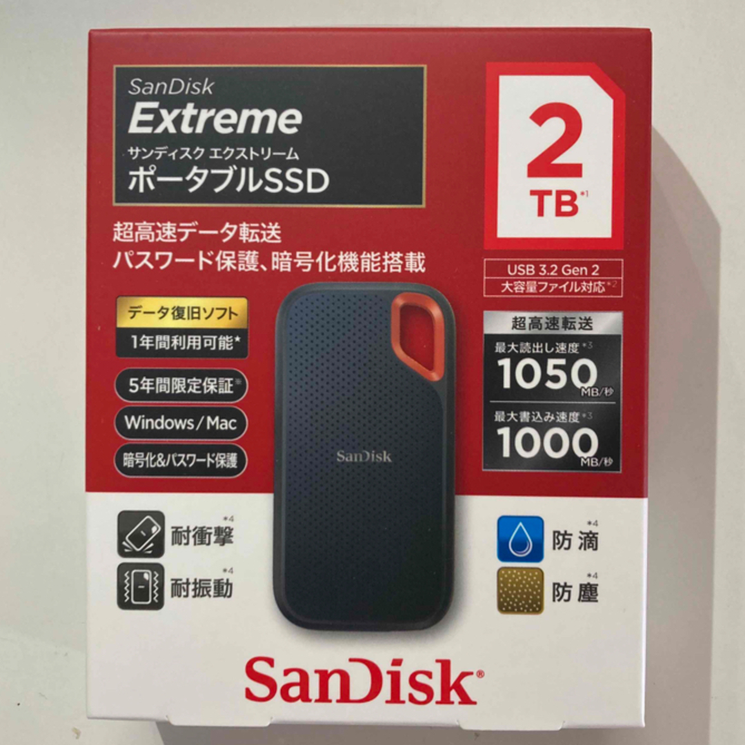 SanDisk エクストリーム ポータブルSSD 2TB SDSSDE61-2T有USB31
