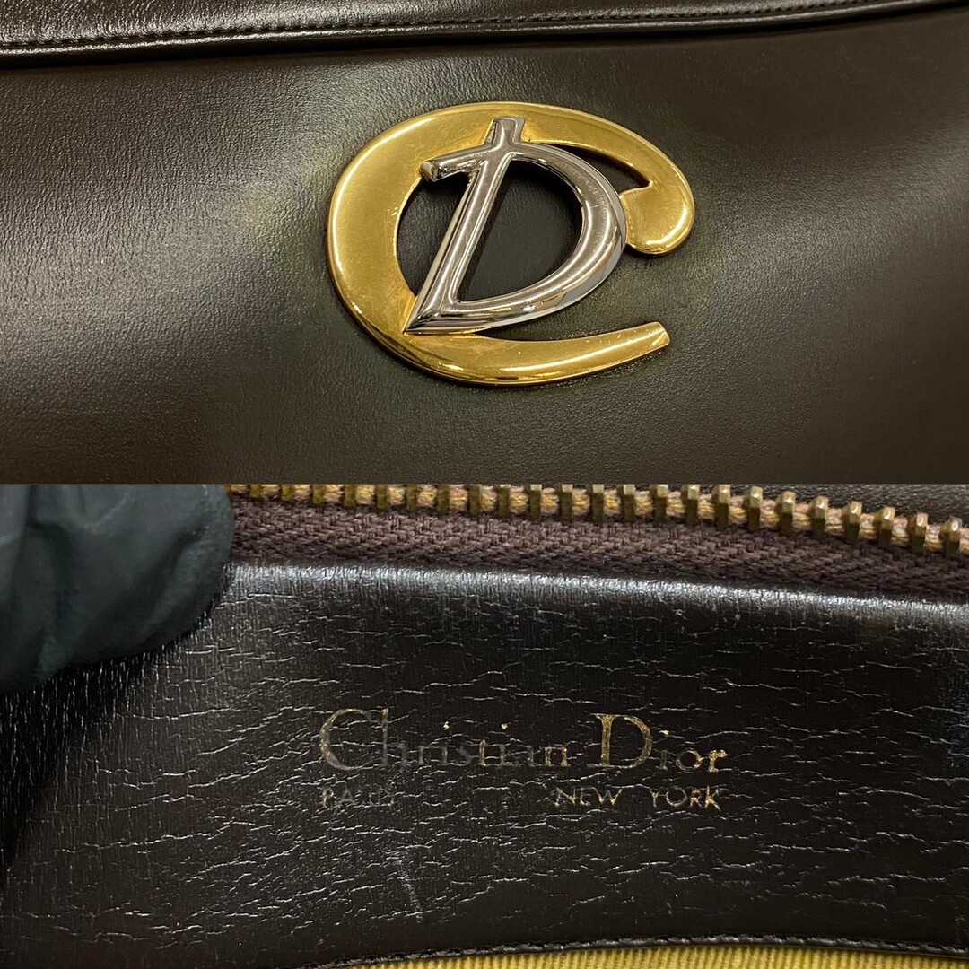 ほぼ未使用 Christian Dior クリスチャンディオール CD ロゴ 金具 カーフ レザー 本革 トートバッグ ショルダーバッグ ブラウン 42229