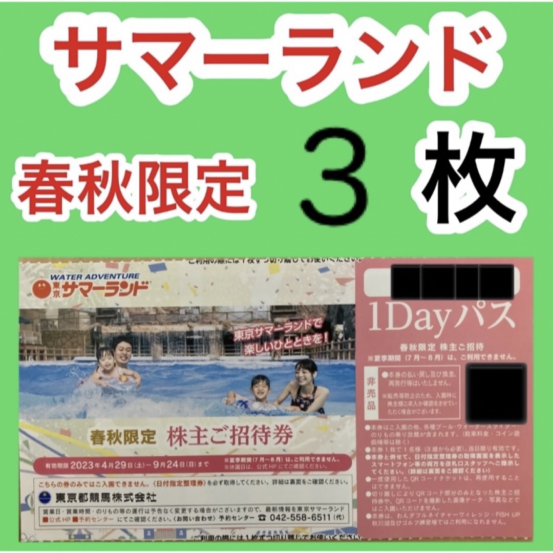 東京サマーランド 春秋限定 ご招待券3枚 株主優待の通販 by グッチ's