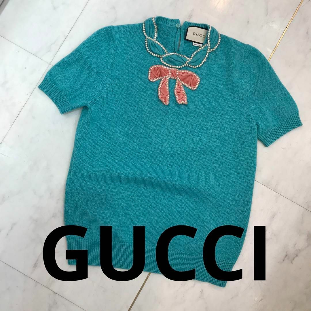 ☆美品☆GUCCI 半袖ニット カシミア シルク ラインストーン リボン | フリマアプリ ラクマ