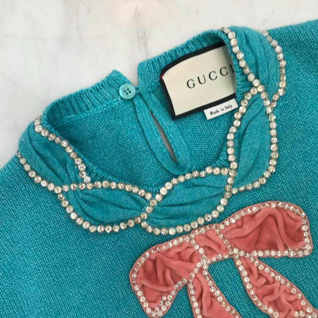 ☆美品☆GUCCI 半袖ニット カシミア シルク ラインストーン リボン