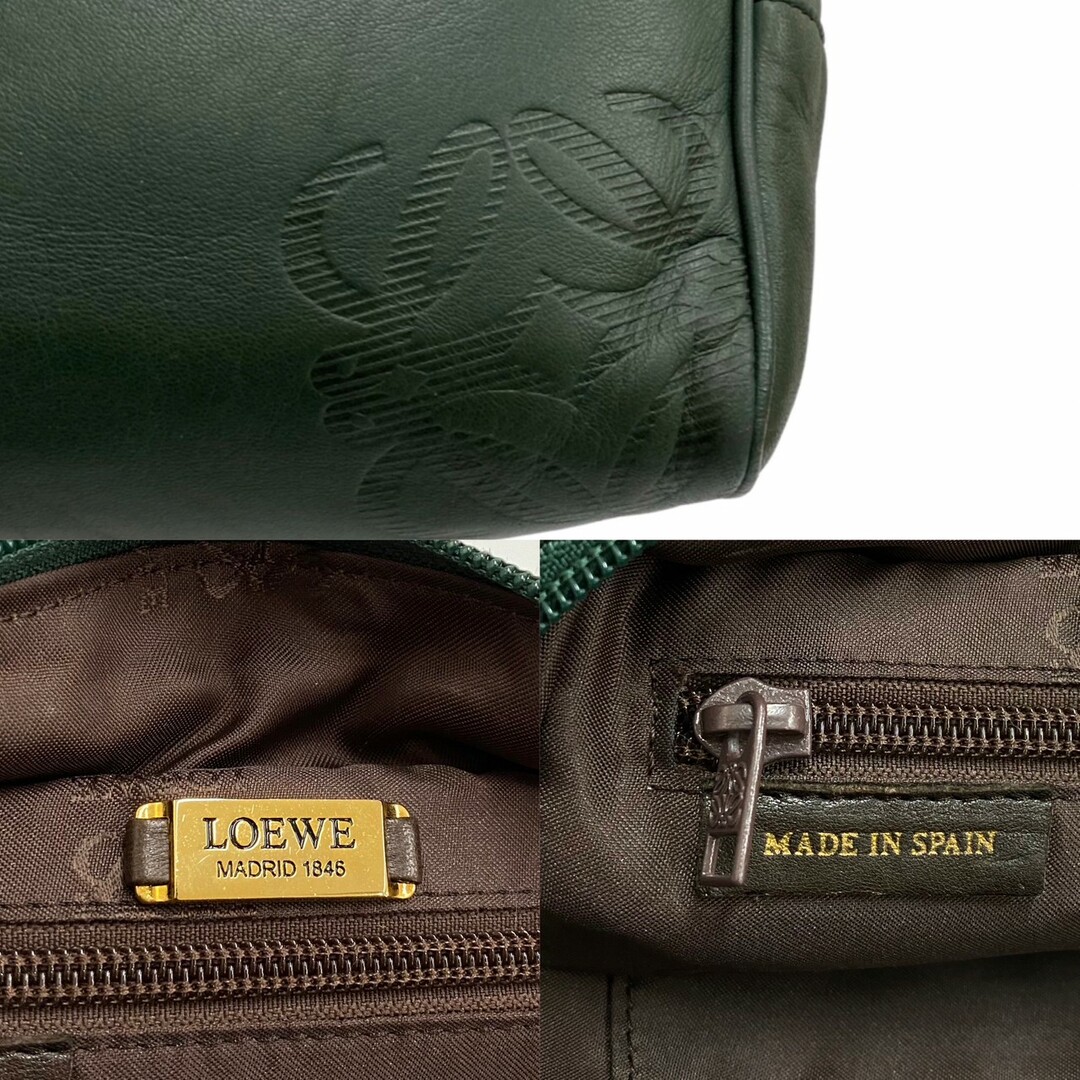 極 美品 保存袋付き LOEWE ロエベ アナグラム ロゴ ナッパレザー 本革 ハンドバッグ ミニ トートバッグ グリーン 緑 5mnb120-10