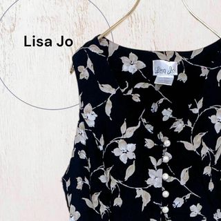 【Lisa Jo】花柄ノースリーブワンピース 棒タイリボン 大きいサイズ(ひざ丈ワンピース)