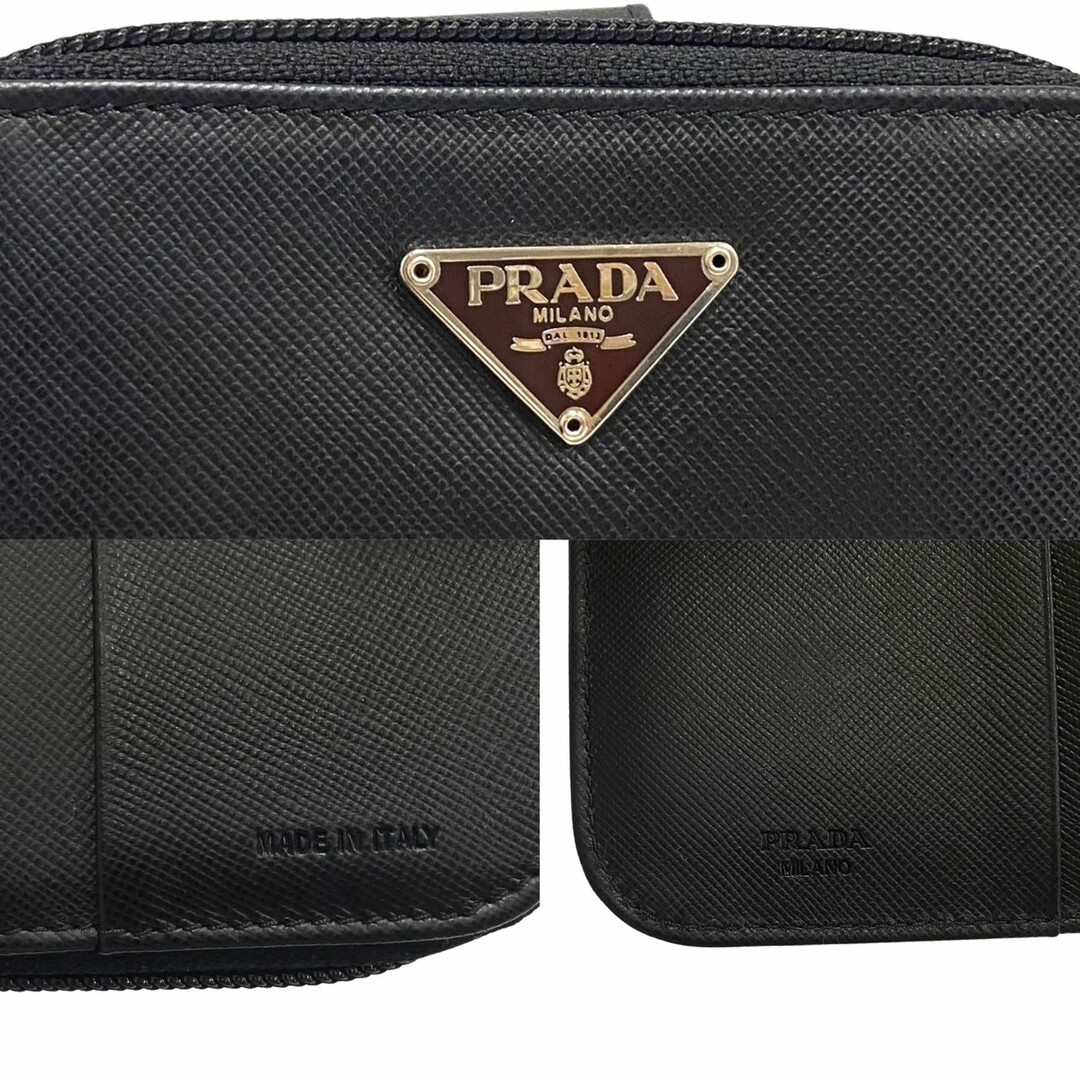 【極美品】PRADA 二つ折り財布 サフィアーノ ラウンドジップ ロゴ金具