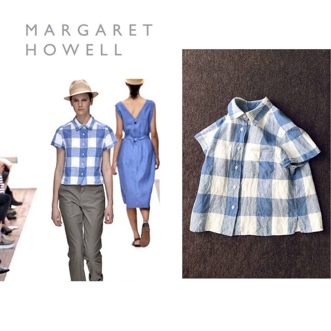 MARGARET HOWELL(マーガレットハウエル)のマーガレットハウエル■ラージチェックリネン半袖シャツ レディースのトップス(シャツ/ブラウス(半袖/袖なし))の商品写真