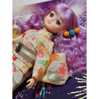 リカちゃん　ハンドメイド　はんなり浴衣　レトロうさぎ(その他)