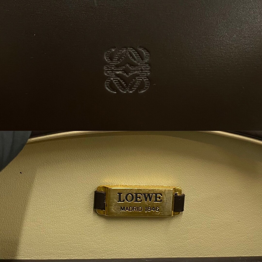 ほぼ未使用 希少品 LOEWE ロエベ アナグラム ロゴ カーフレザー 本革 ミニ ハンドバッグ バニティバッグ ブラウン 茶 02433