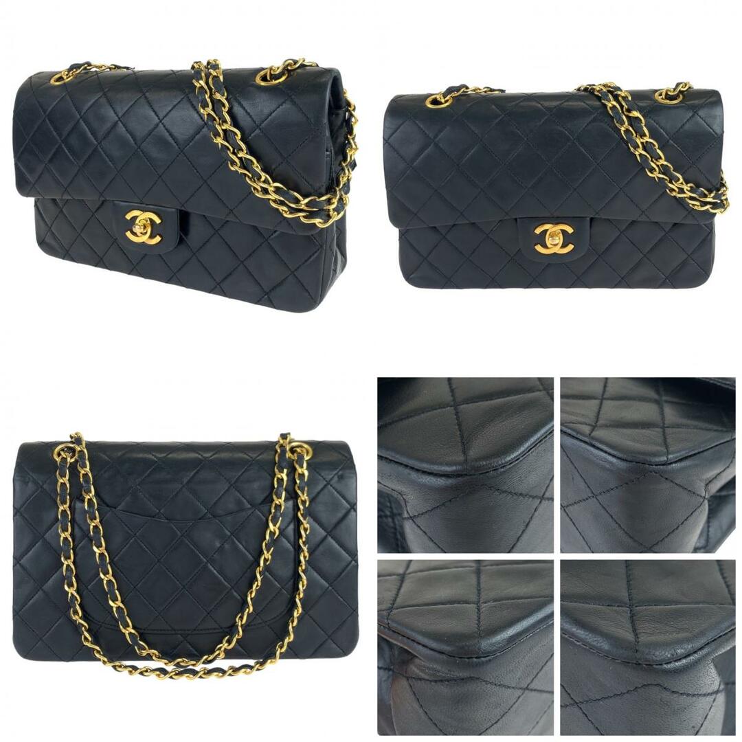 美品 CHANEL シャネル ヴィンテージ マトラッセ25 ダブルフラップ タイムレス ココマーク ターンロック ブラック 黒 ゴールド金具 ラムスキン Wチェーンショルダーバッグ 肩掛け レディース 403228