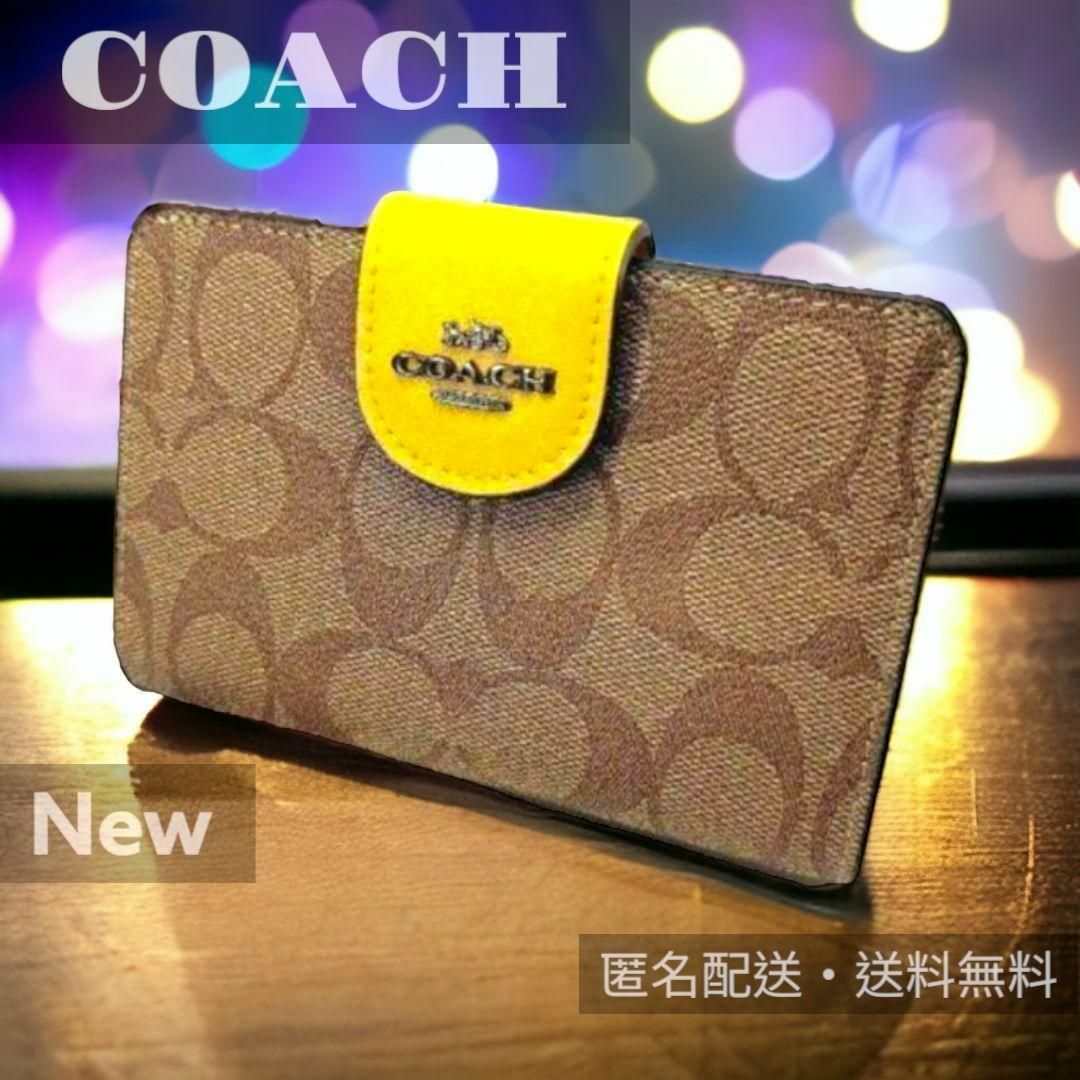 ⭕コーチ COACH 0082 カーキ イエロー 二つ折り財布 シグネ 2