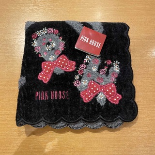 ピンクハウス(PINK HOUSE)のピンクハウスタオルハンカチブラック②(ハンカチ)