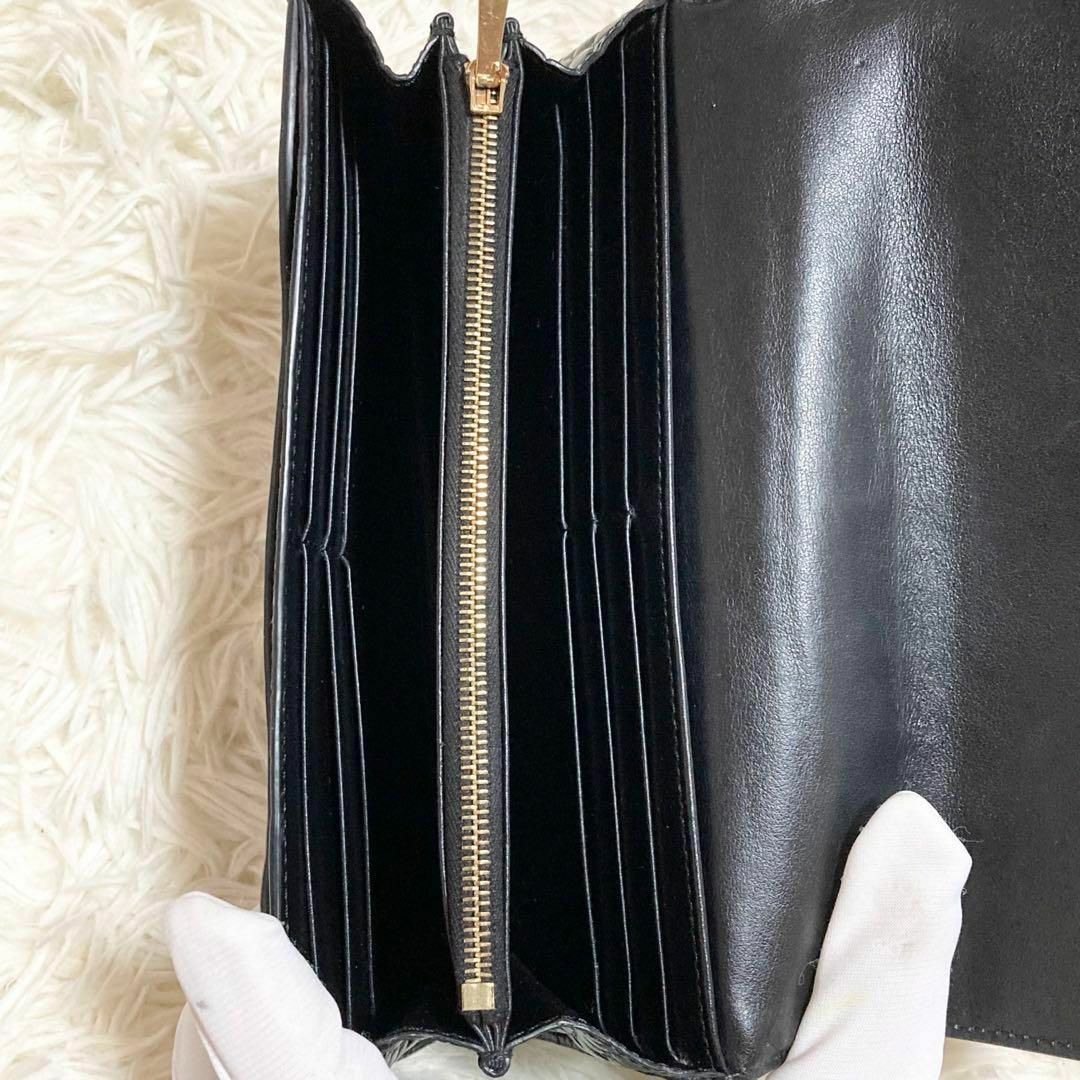 極美品　セリーヌ　長財布　二つ折り　クロコ型押し　レザー　ブラック　黒色