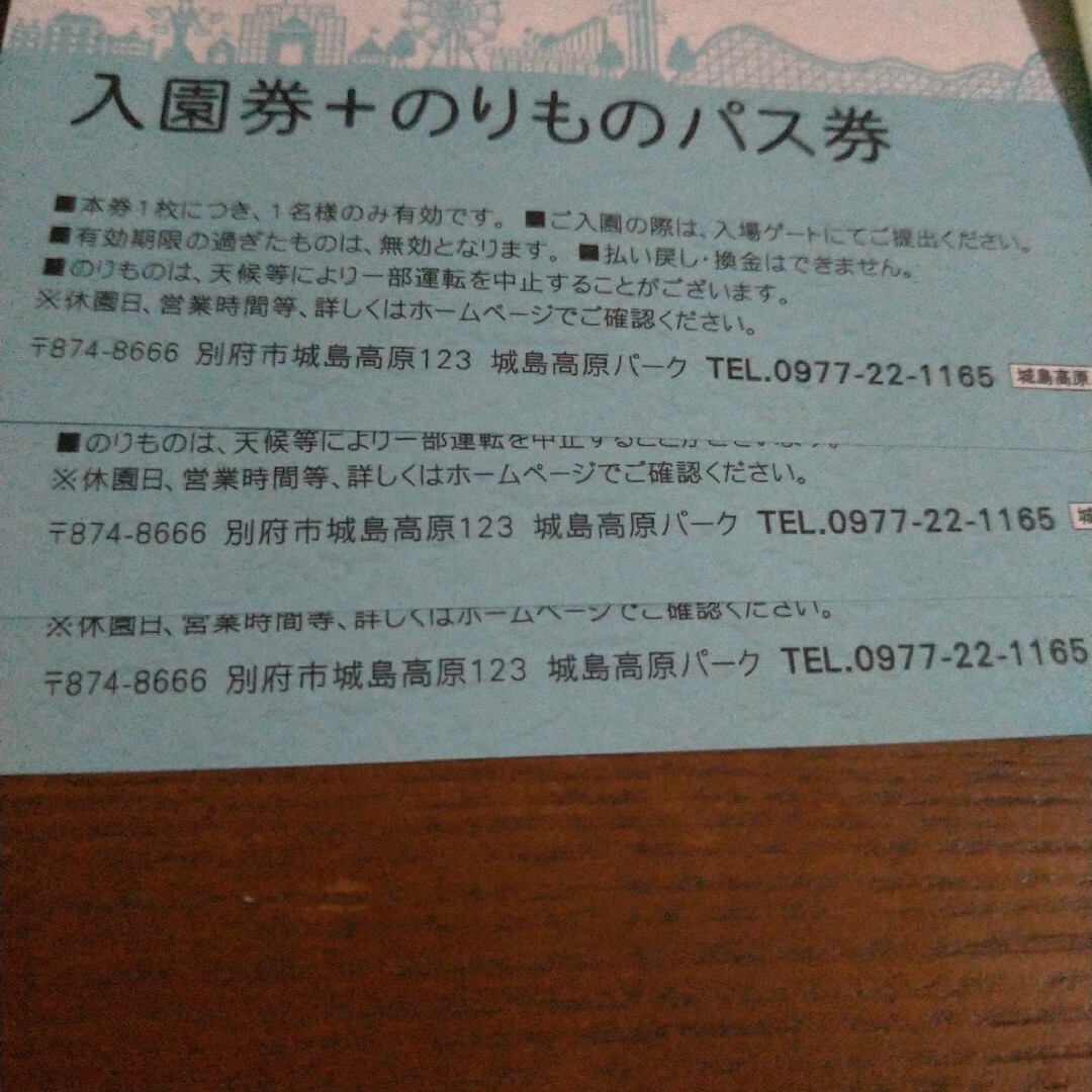 【くま子様お取り置き中】城島高原パーク　フリーパス　のりものパス券