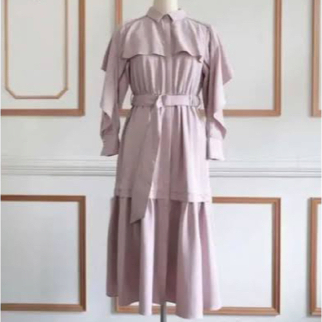 herlipto Belted Ruffle Twill Shirt Dress