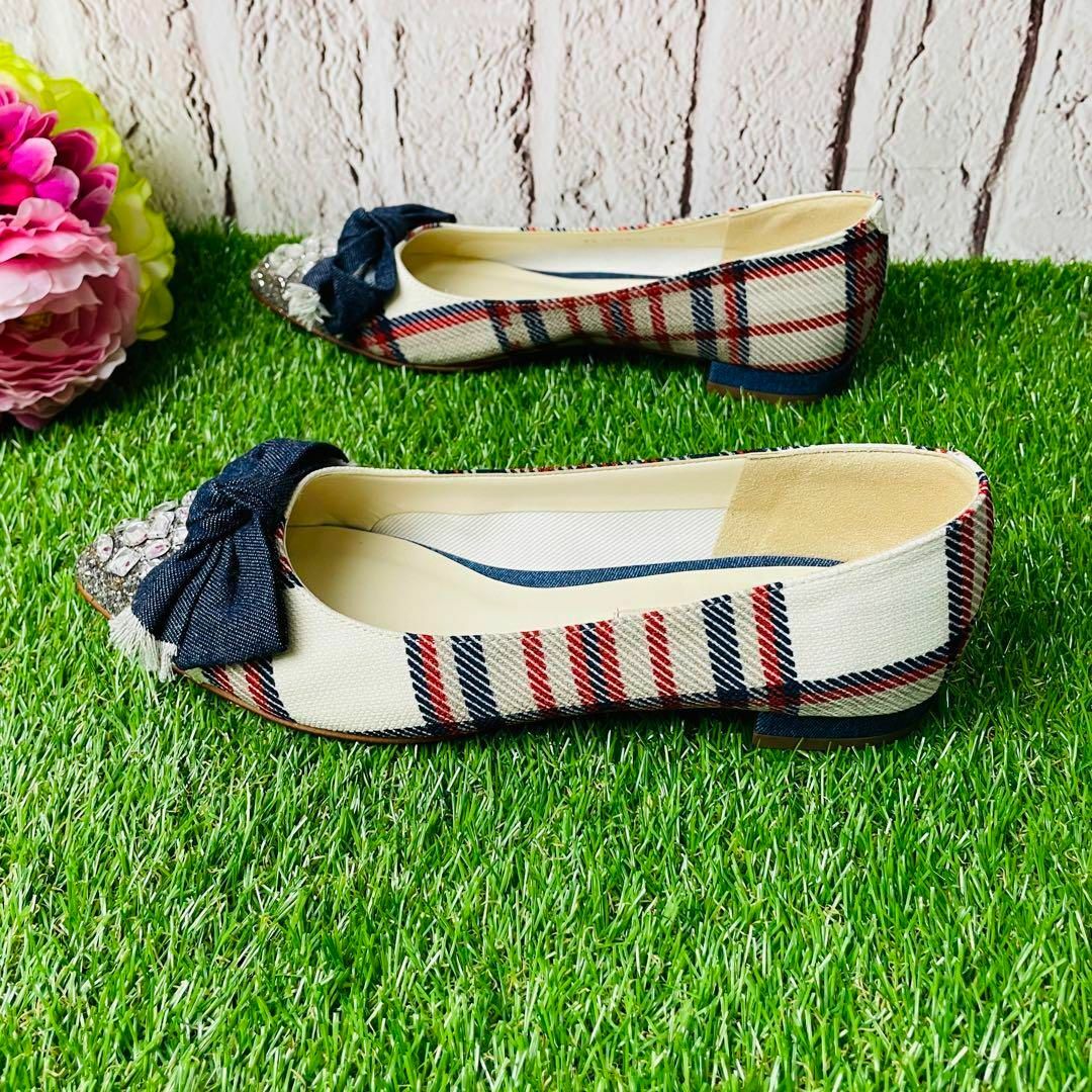 【極美品】 DIANA ダイアナ フラットシューズ ビジュー ラメ 23.5
