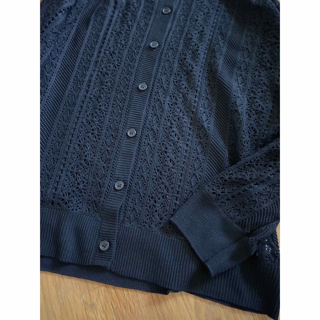 SM2(サマンサモスモス)の美品 サマンサモスモス ブルー 透かし編みカーディガン ブラック レディースのトップス(カーディガン)の商品写真