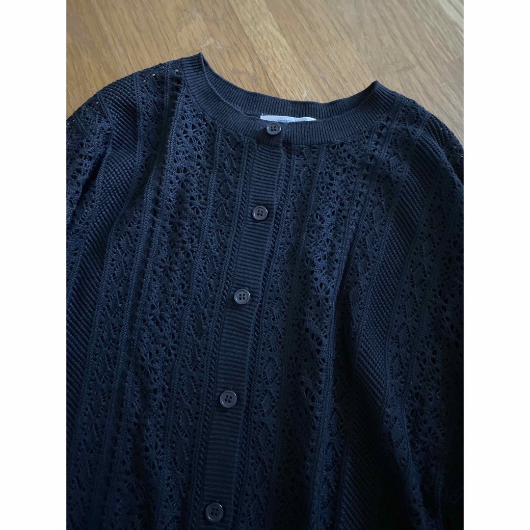 SM2(サマンサモスモス)の美品 サマンサモスモス ブルー 透かし編みカーディガン ブラック レディースのトップス(カーディガン)の商品写真