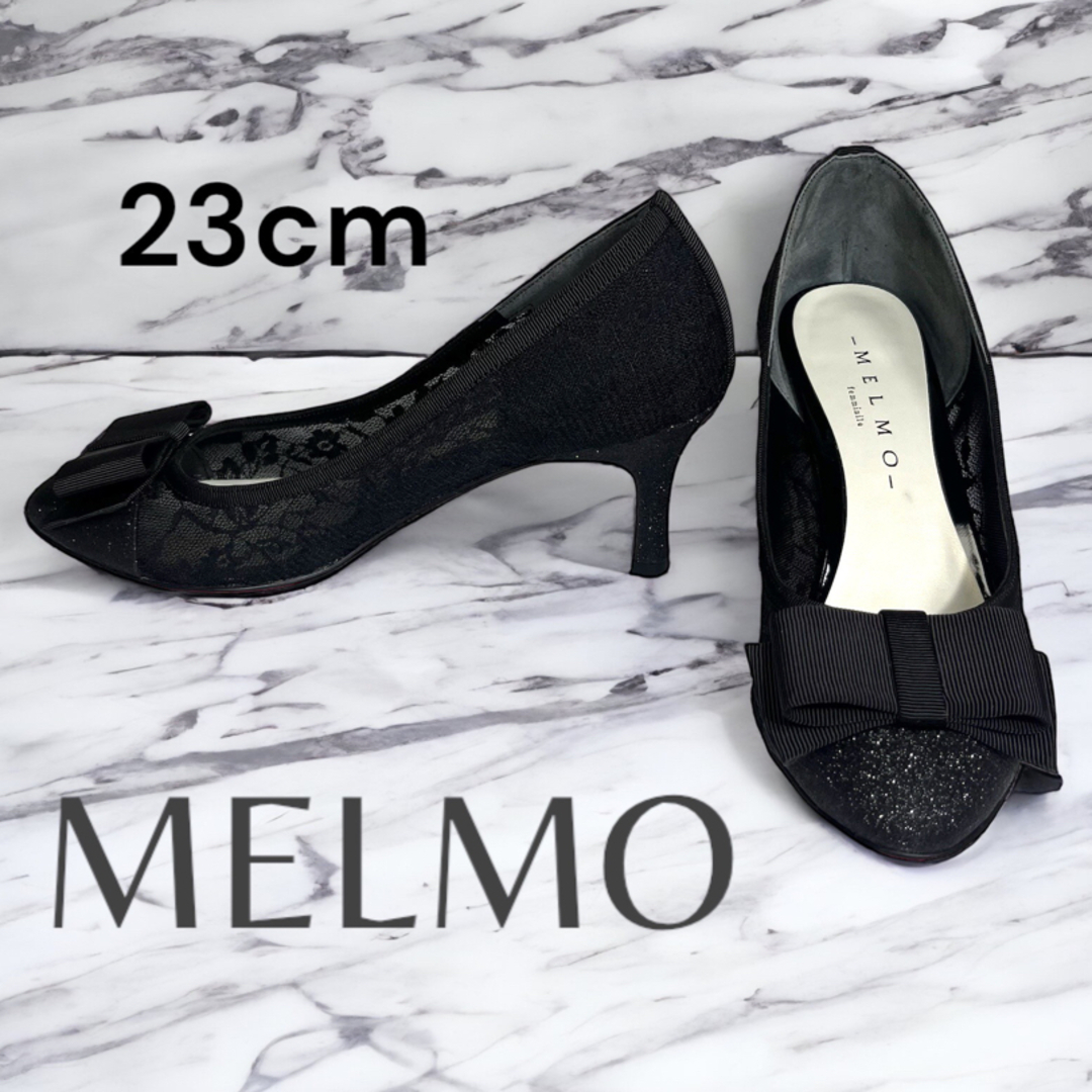 MELMO(メルモ)の✴︎極美品✴︎メルモ MELMO リボンモチーフチュールパンプス ブラック レディースの靴/シューズ(ハイヒール/パンプス)の商品写真