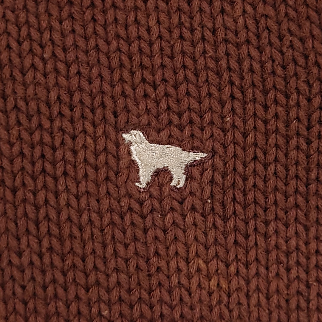 レトロ コットンニットベスト 犬 刺繍 Vネック リブライン M相当 茶