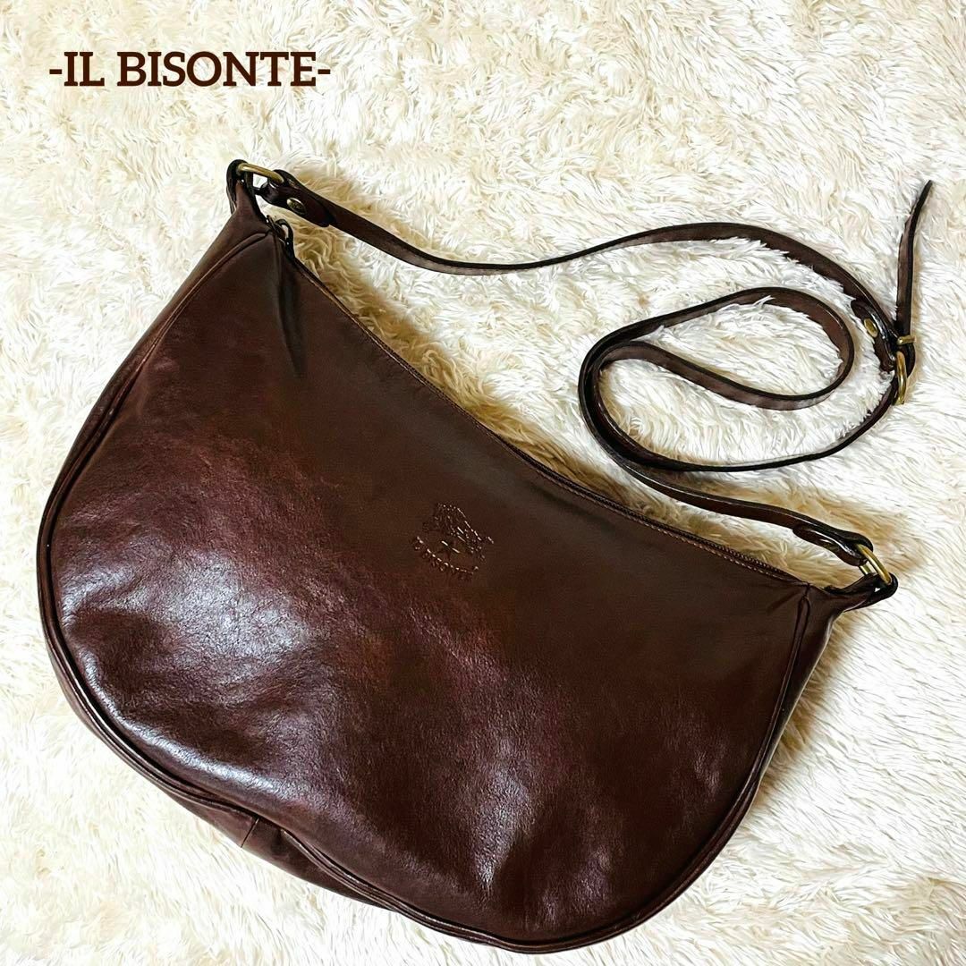 【IL BISONTE/極美品】ショルダーバッグ【三日月/エンボスロゴ/ブラウン